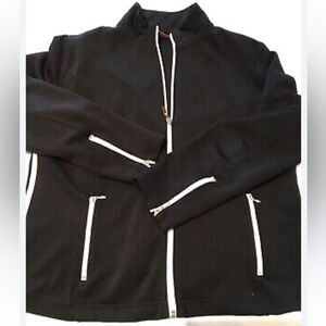 NY Jeans Track /Athletic/Active Zip Up Jacket Black with White Striping. Size L